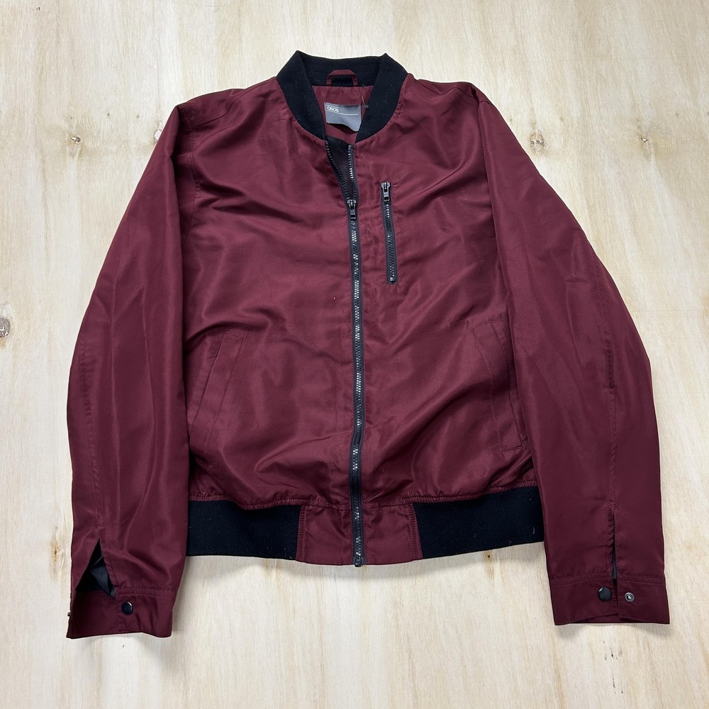 ASOS Jacket Mens Large Red Bomber Full Zip Lined Pocket Lightweight Polyester